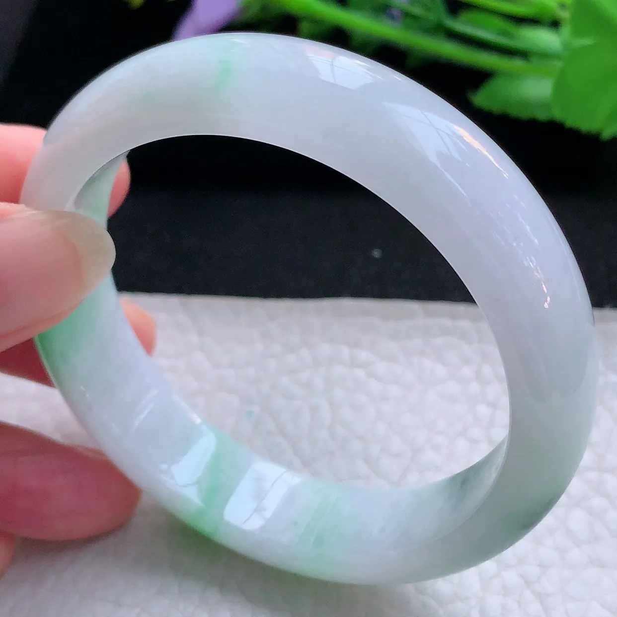 hh实拍56*14.2*7.8平安镯 天然缅甸翡翠玉手镯冰飘绿花胶感宽边玉手环