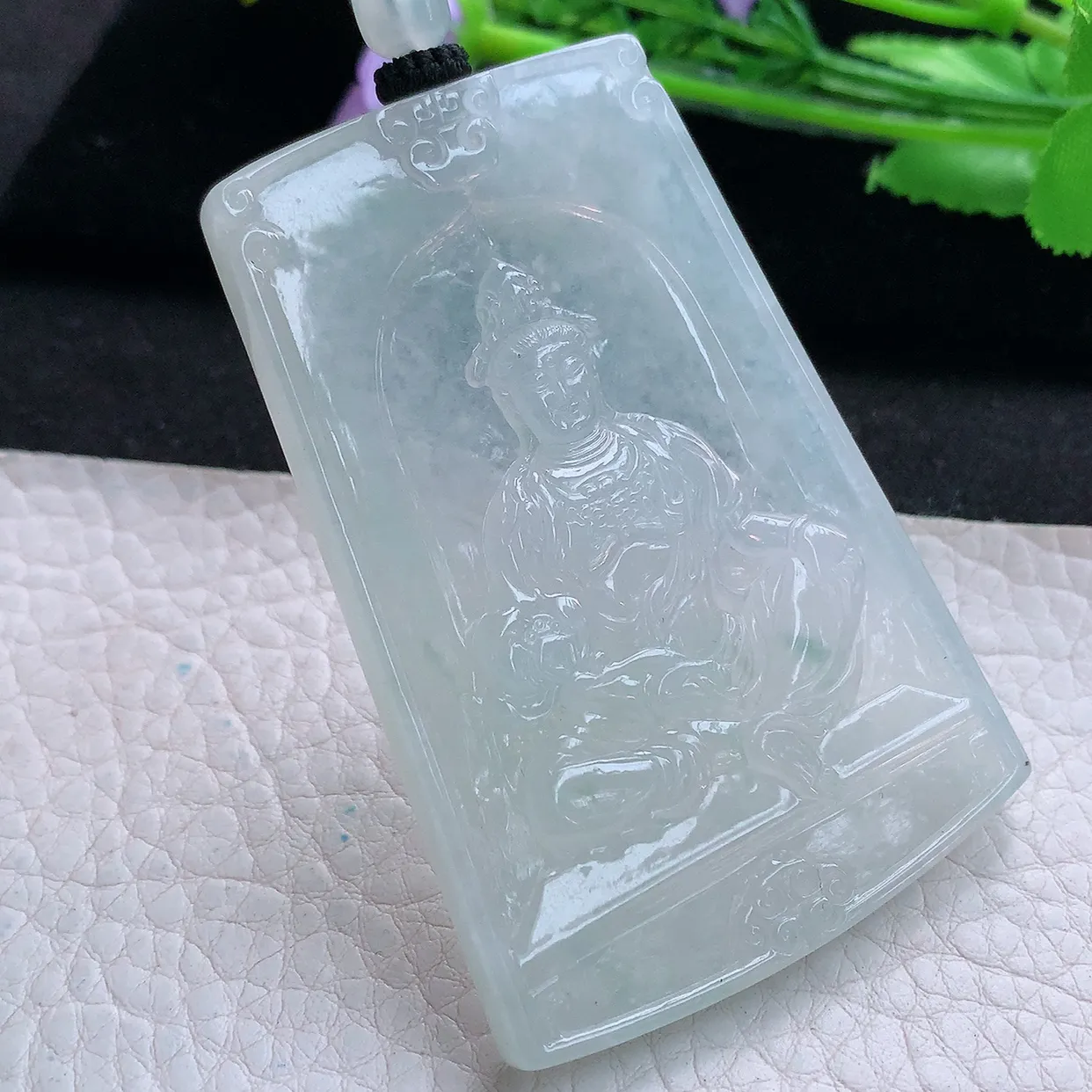 yl实拍65.6*44.5*5.8缅甸翡翠精雕冰晴自在观音 玉观音玉项坠 玉挂件