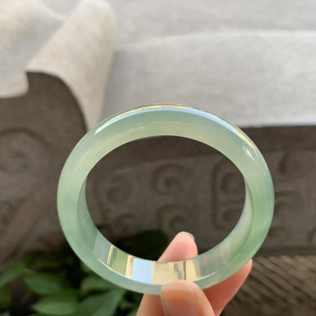 小圈口 53.7-12.8-7.5【冰芙蓉绿正圈手镯】正圈53 54可戴