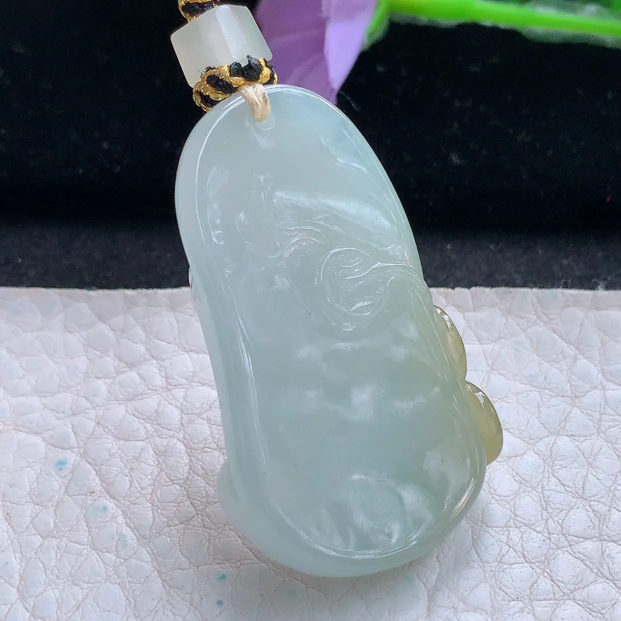 yl实拍42*25.6*10.8缅甸翡翠精雕冰胶逍遥佛 弥勒佛玉项坠 玉挂件