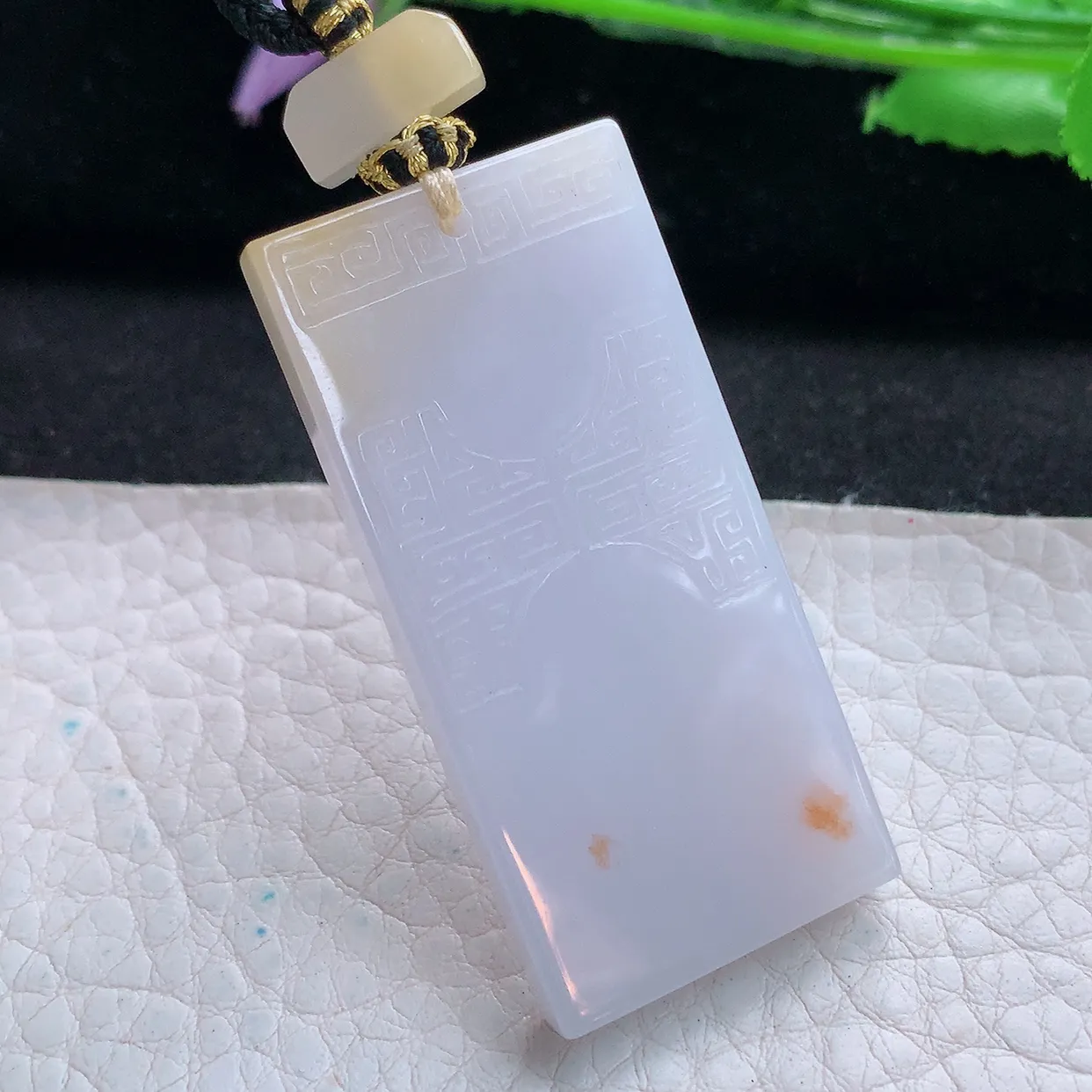 yl实拍49*23.5*5.5缅甸翡翠精雕冰紫飘花怀古雕素面牌 无事牌玉项坠 玉挂件