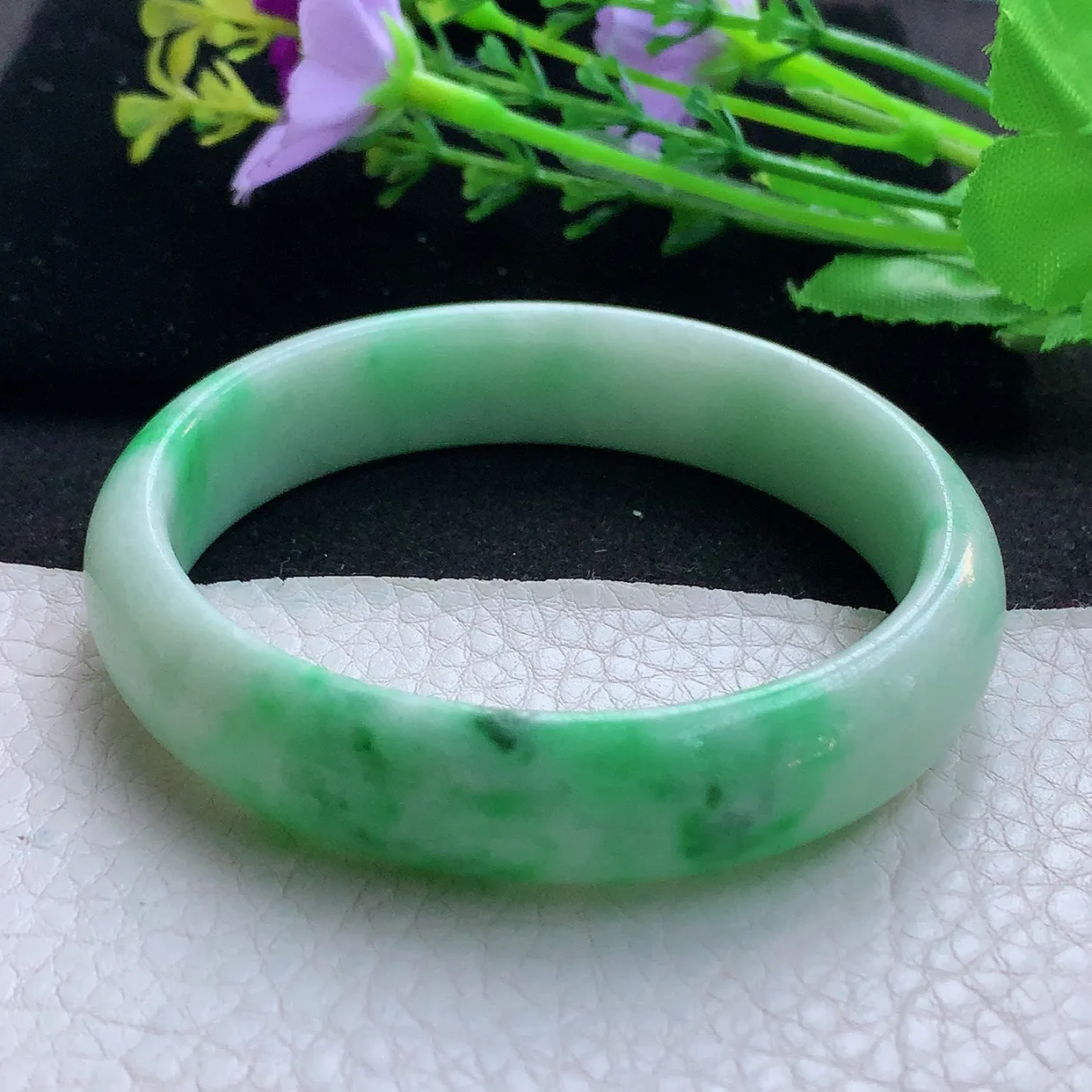 hh实拍58.5*13.8*7平安镯 天然缅甸翡翠玉手镯辣绿宽边玉手环