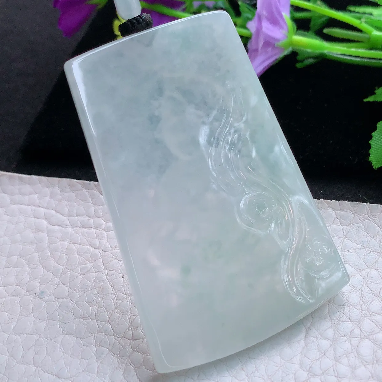 yl实拍65.6*44.5*5.8缅甸翡翠精雕冰晴自在观音 玉观音玉项坠 玉挂件