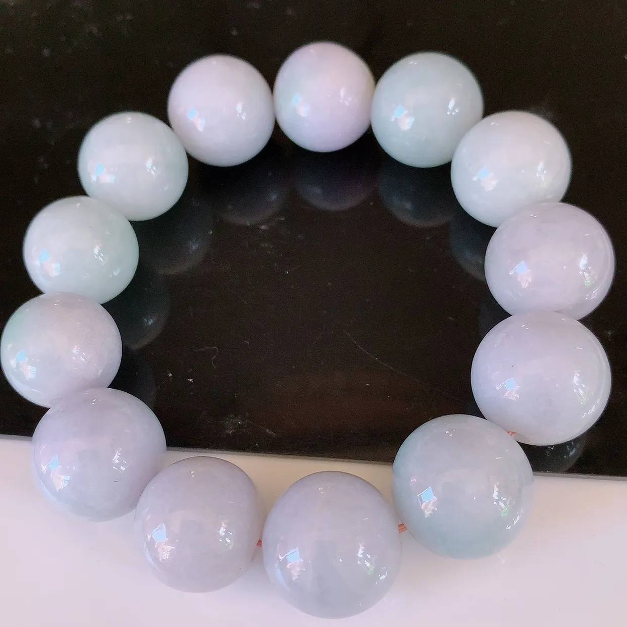 自然光实拍，大颗冰润翡翠手串，圆珠翡翠手链，种老水足，冰清玉润  颜色漂亮  #001.1取一尺寸16.8