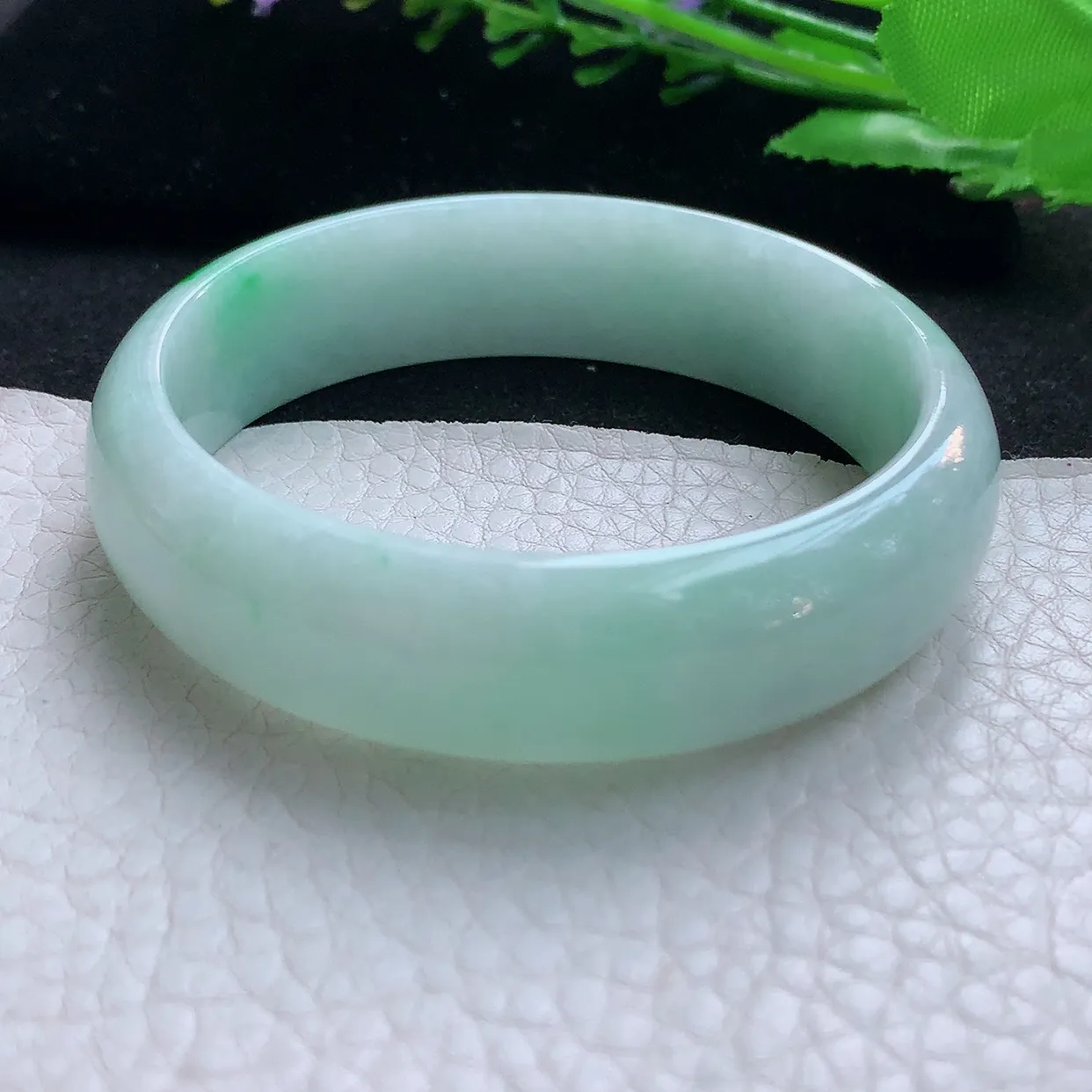 nr实拍56.5*15.5*6.5轮胎镯 天然缅甸翡翠玉手镯白底青清秀宽边玉手环