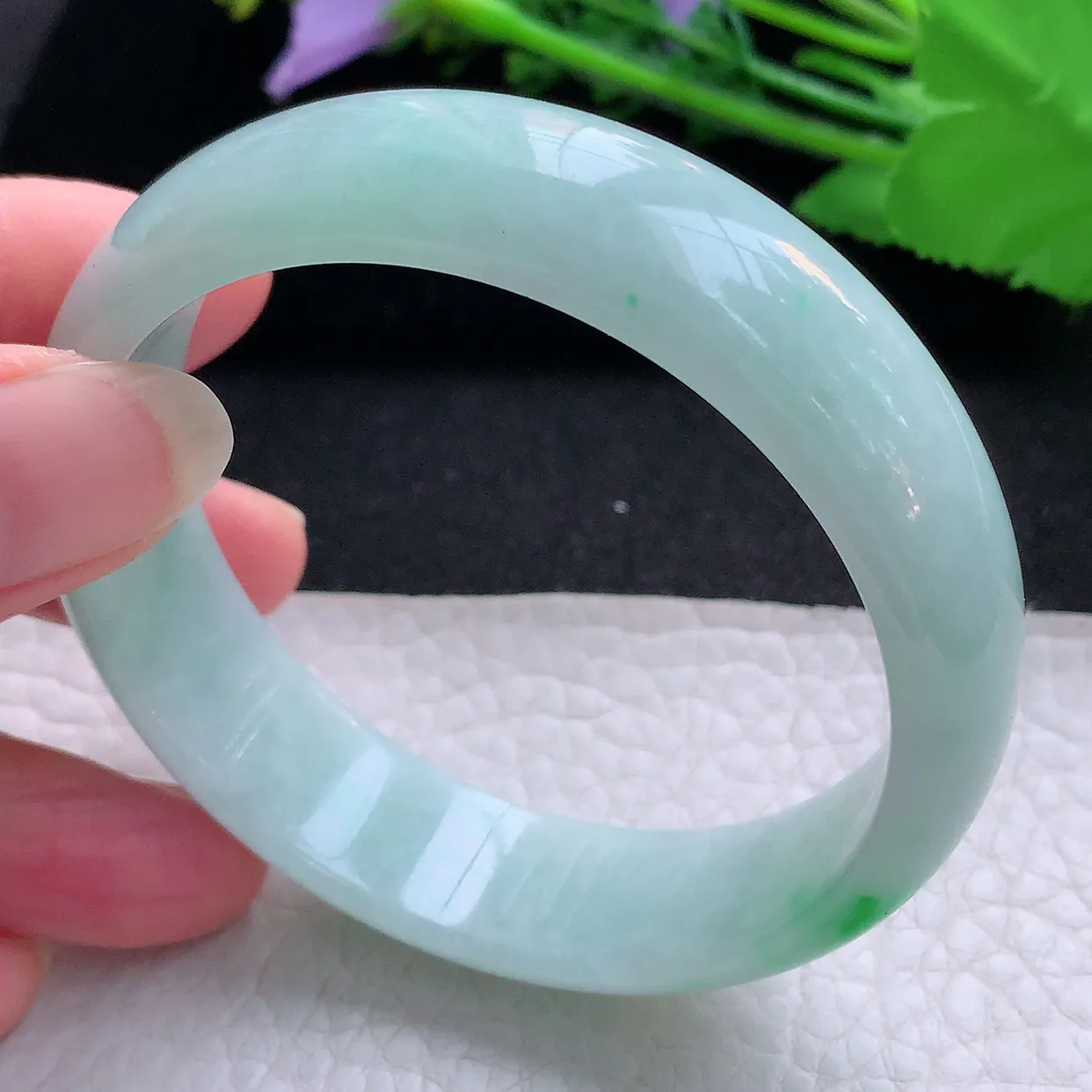 nr实拍56.5*15.5*6.5轮胎镯 天然缅甸翡翠玉手镯白底青清秀宽边玉手环