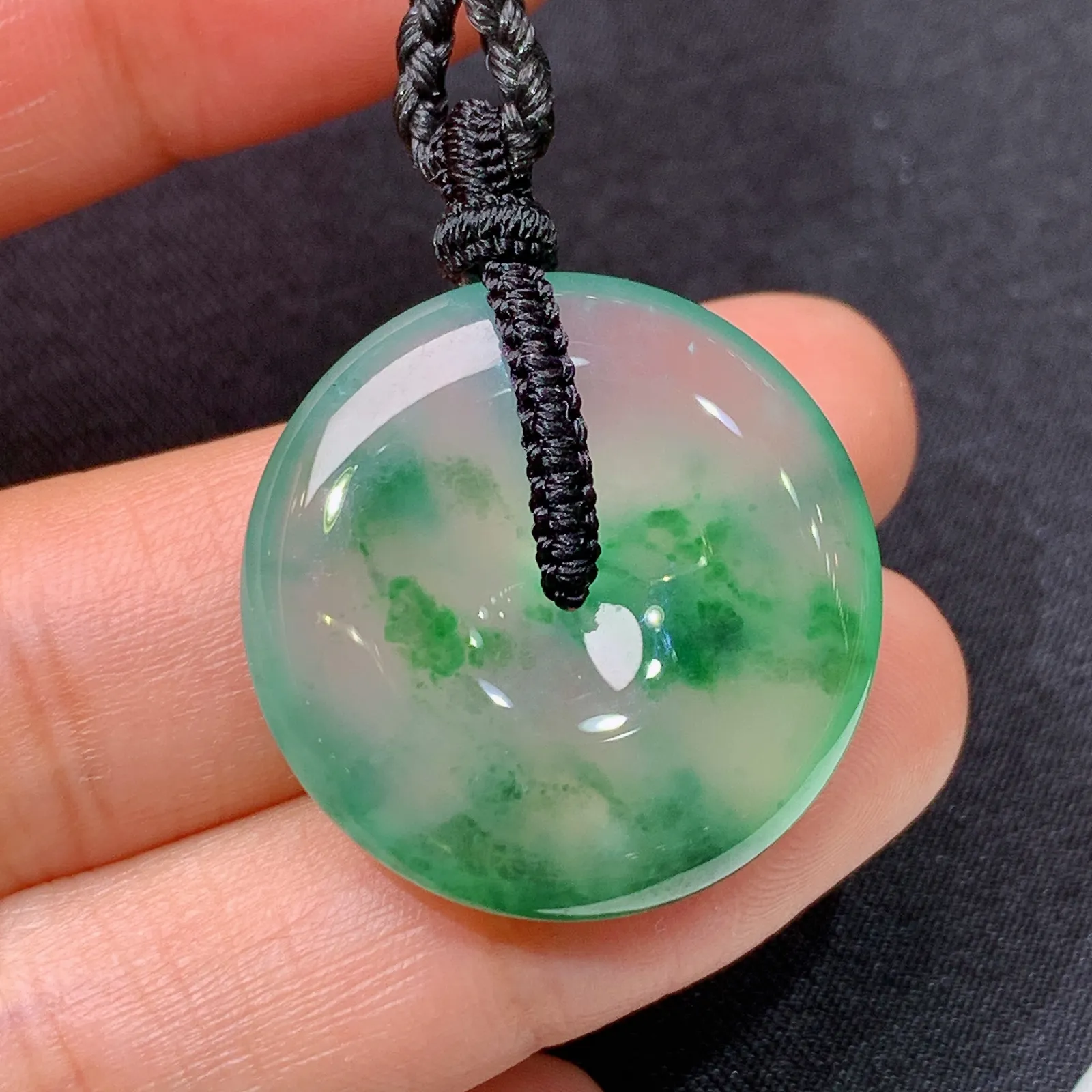 冰飘花平安扣，冰润色阳，玉质细腻，种水足，Cy 尺寸25.9*5.8