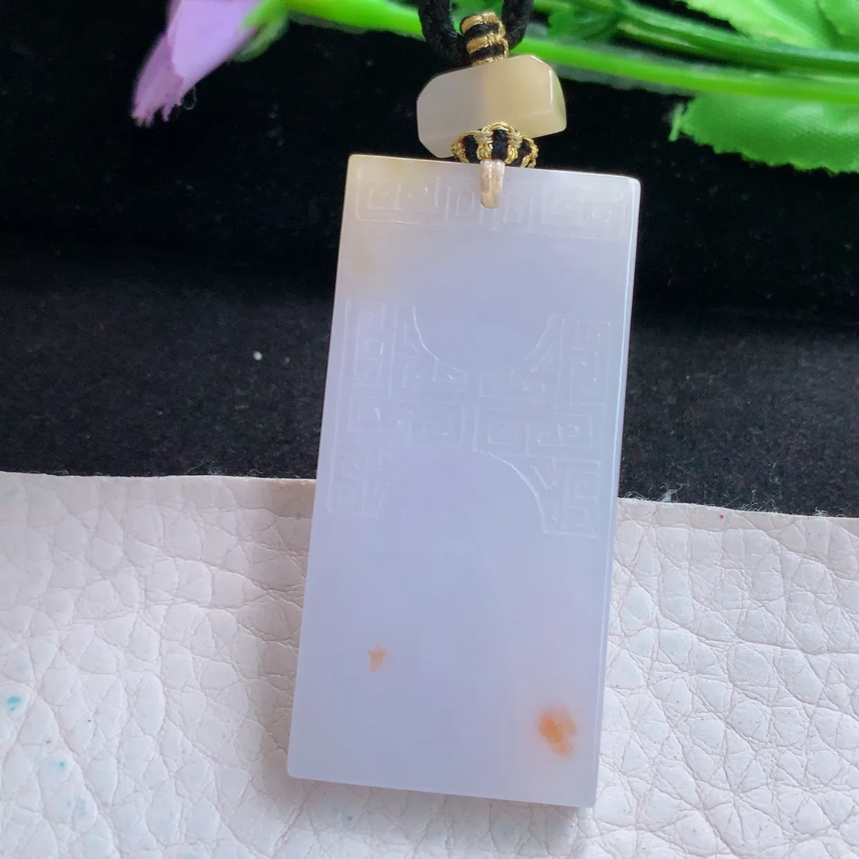 yl实拍49*23.5*5.5缅甸翡翠精雕冰紫飘花怀古雕素面牌 无事牌玉项坠 玉挂件