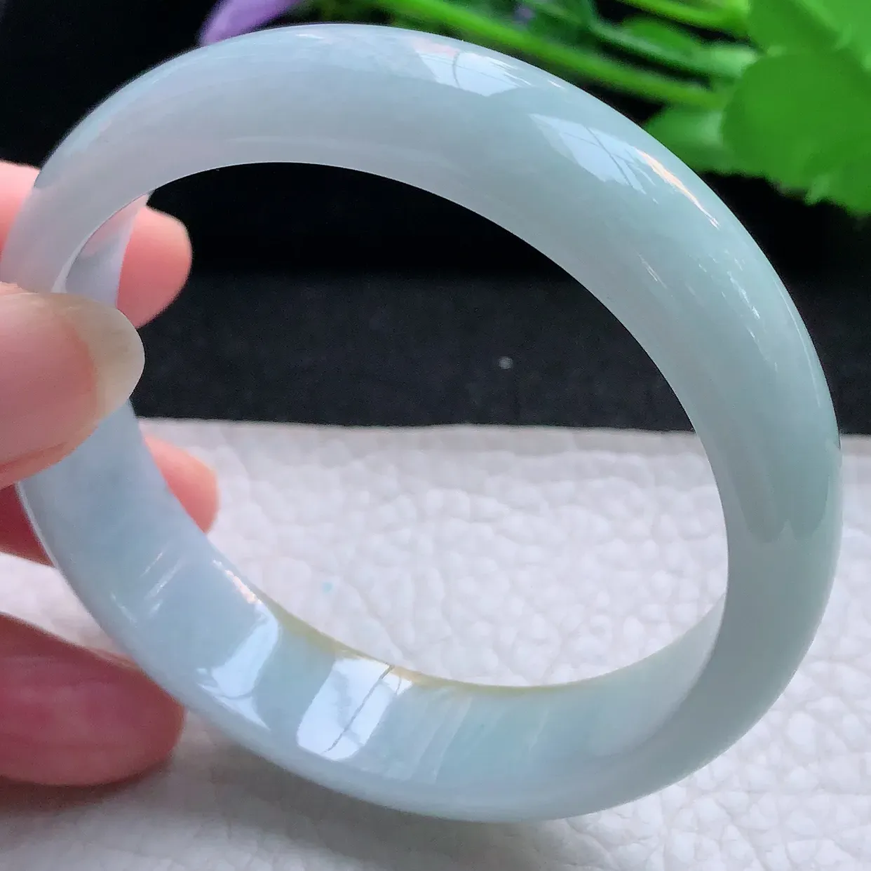 hh实拍57*14.5*7.2平安镯 天然缅甸翡翠玉手镯双彩胶感宽边玉手环