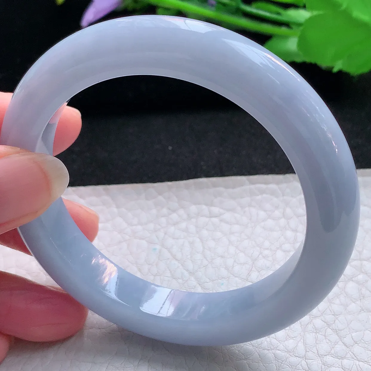 js实拍56*11.3*9.3平安镯 天然缅甸翡翠玉手镯紫罗兰宽边玉手环