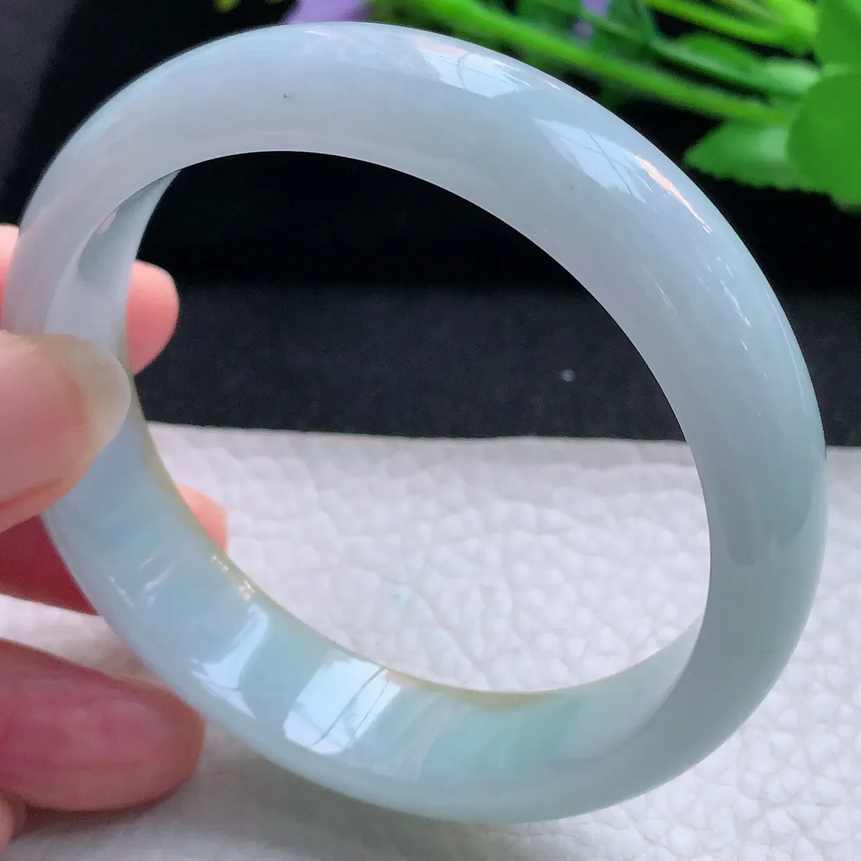 hh实拍57*14.5*7.2平安镯 天然缅甸翡翠玉手镯双彩胶感宽边玉手环