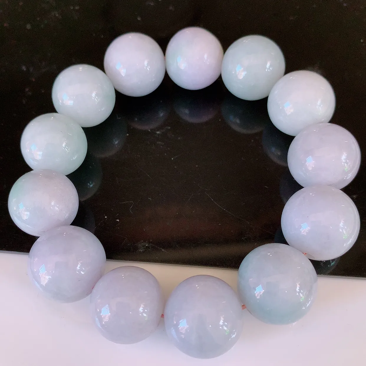 自然光实拍，大颗冰润翡翠手串，圆珠翡翠手链，种老水足，冰清玉润  颜色漂亮  #001.1取一尺寸16.8