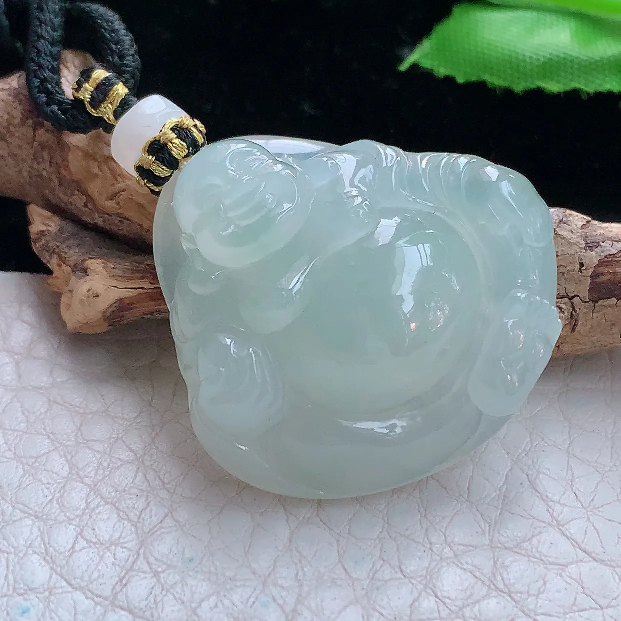 yl实拍31*32*9.2缅甸翡翠精雕冰胶晴开心佛 弥勒佛玉项坠 玉挂件