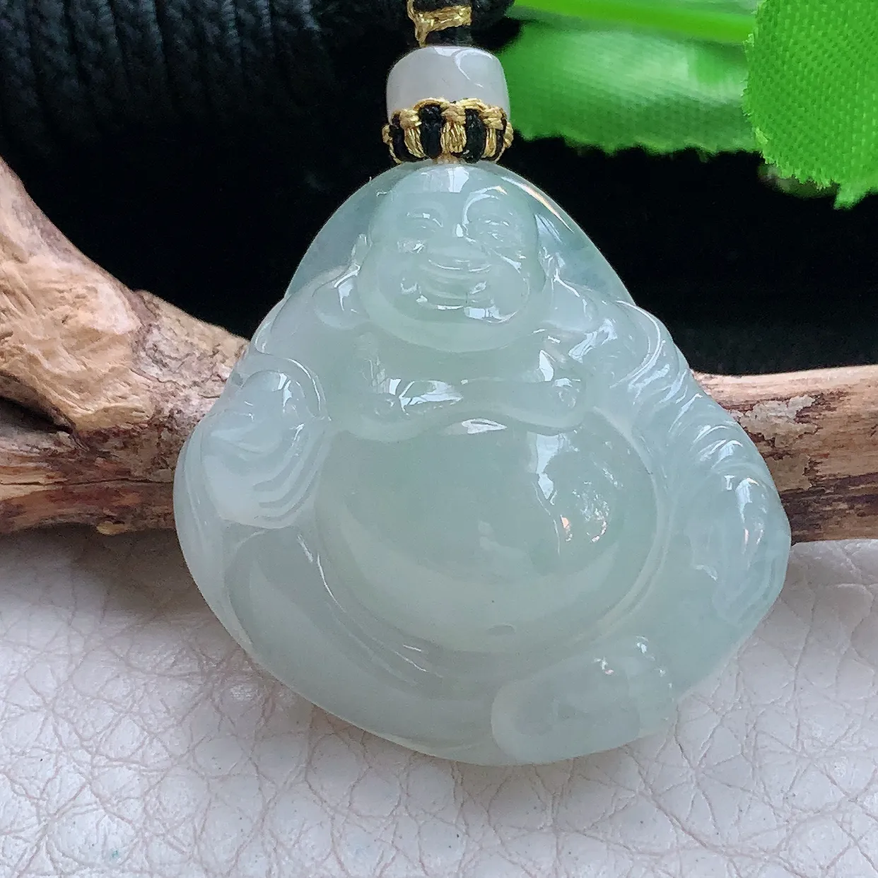 yl实拍31*32*9.2缅甸翡翠精雕冰胶晴开心佛 弥勒佛玉项坠 玉挂件