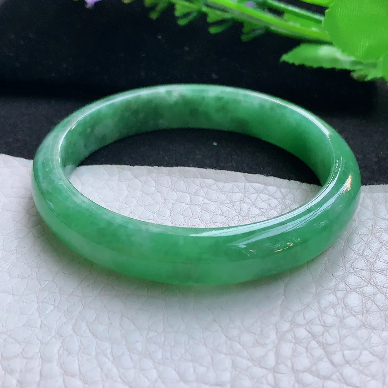 nr实拍55*11*6.7平安镯 天然缅甸翡翠玉手镯满绿清秀宽边玉手环