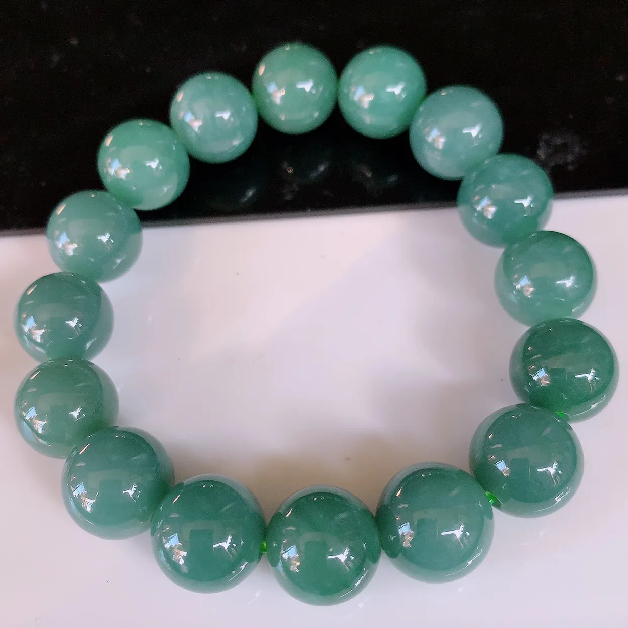 自然光实拍，冰润满色翡翠手串手链，种老水足，冰清玉润  颜色漂亮  #001.1取一尺寸13