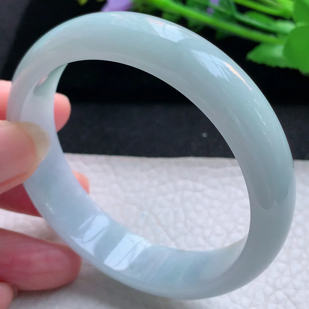 hh实拍57*14.5*7.2平安镯 天然缅甸翡翠玉手镯双彩胶感宽边玉手环