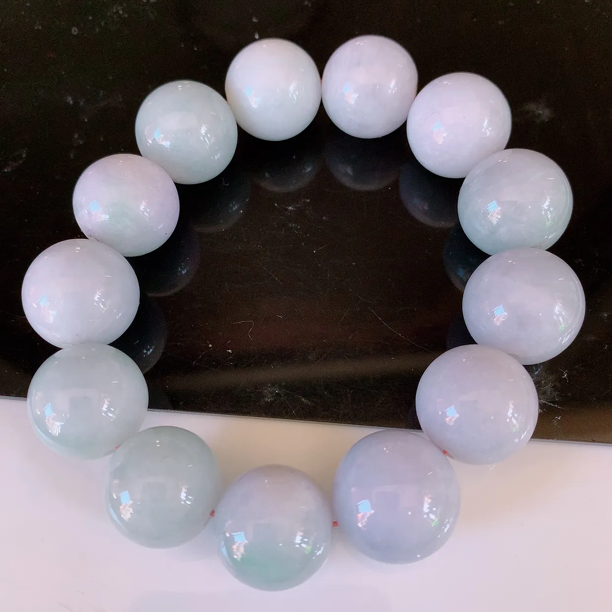 自然光实拍，大颗冰润翡翠手串，圆珠翡翠手链，种老水足，冰清玉润  颜色漂亮  #001.1取一尺寸1