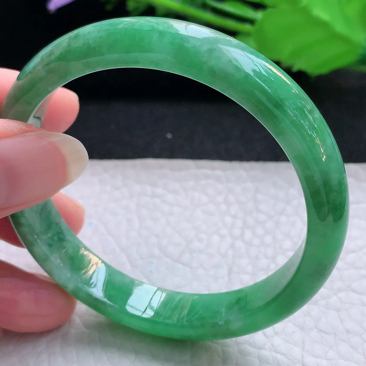 nr实拍55*11*6.7平安镯 天然缅甸翡翠玉手镯满绿清秀宽边玉手环