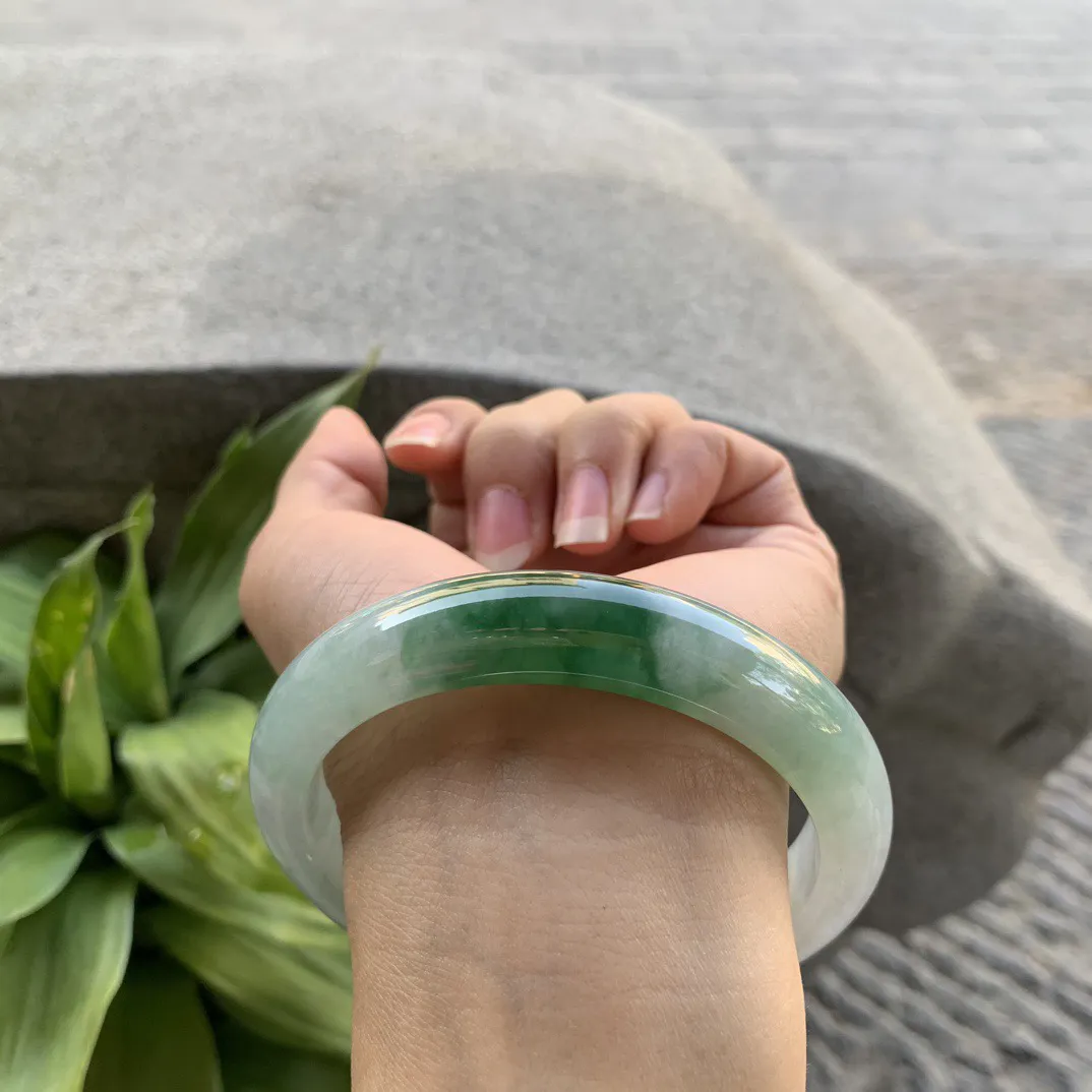 大圈口62.8-13.2-9.1 【飘绿正圈手镯】正圈62 63可戴