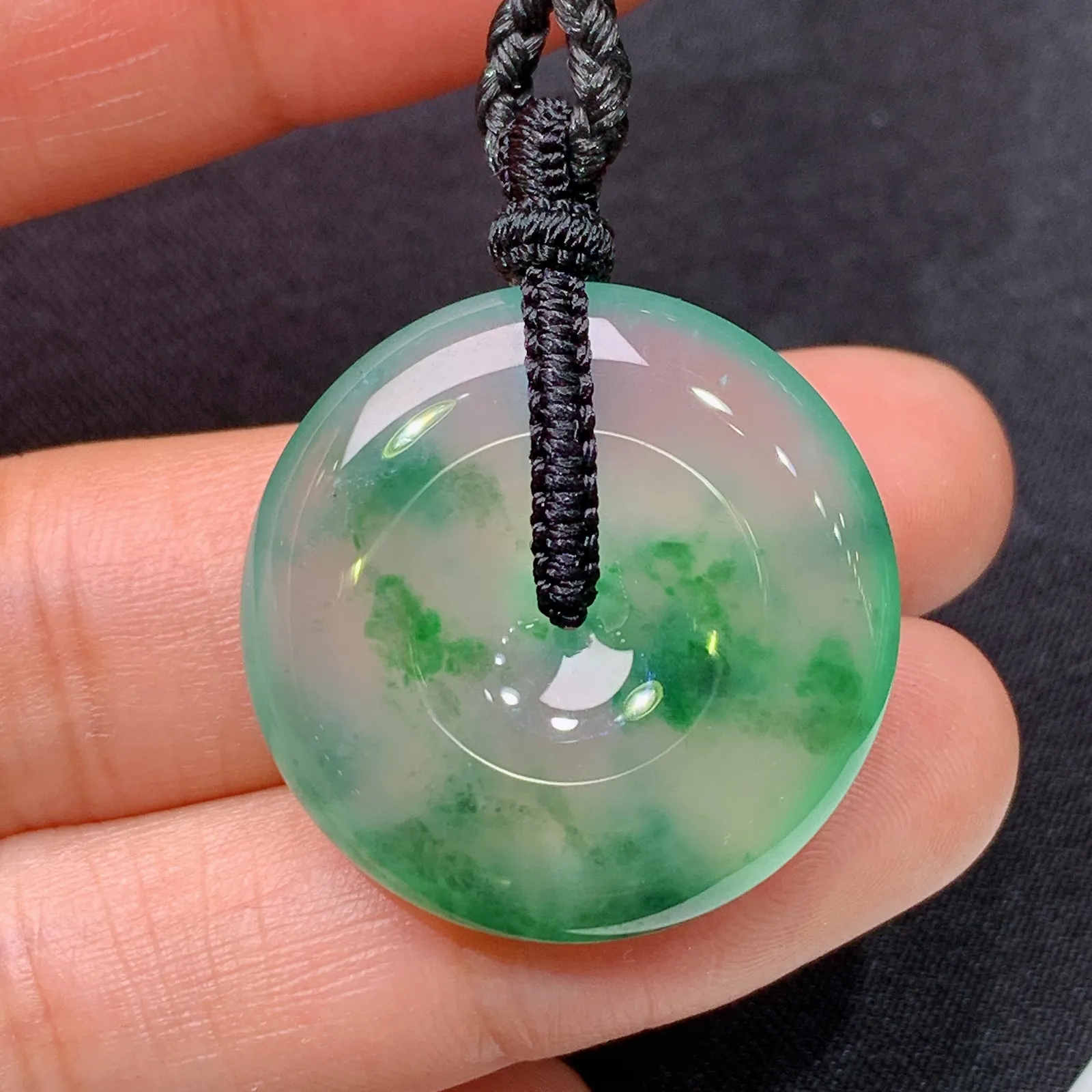 冰飘花平安扣，冰润色阳，玉质细腻，种水足，Cy 尺寸25.9*5.8