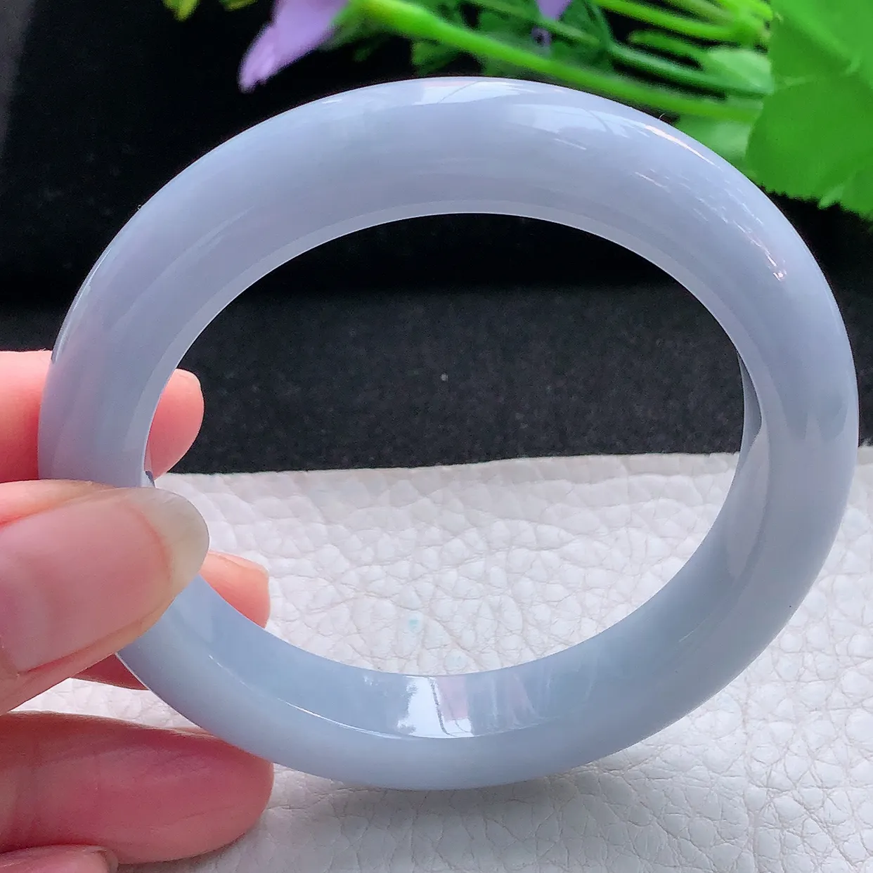 js实拍56*11.3*9.3平安镯 天然缅甸翡翠玉手镯紫罗兰宽边玉手环