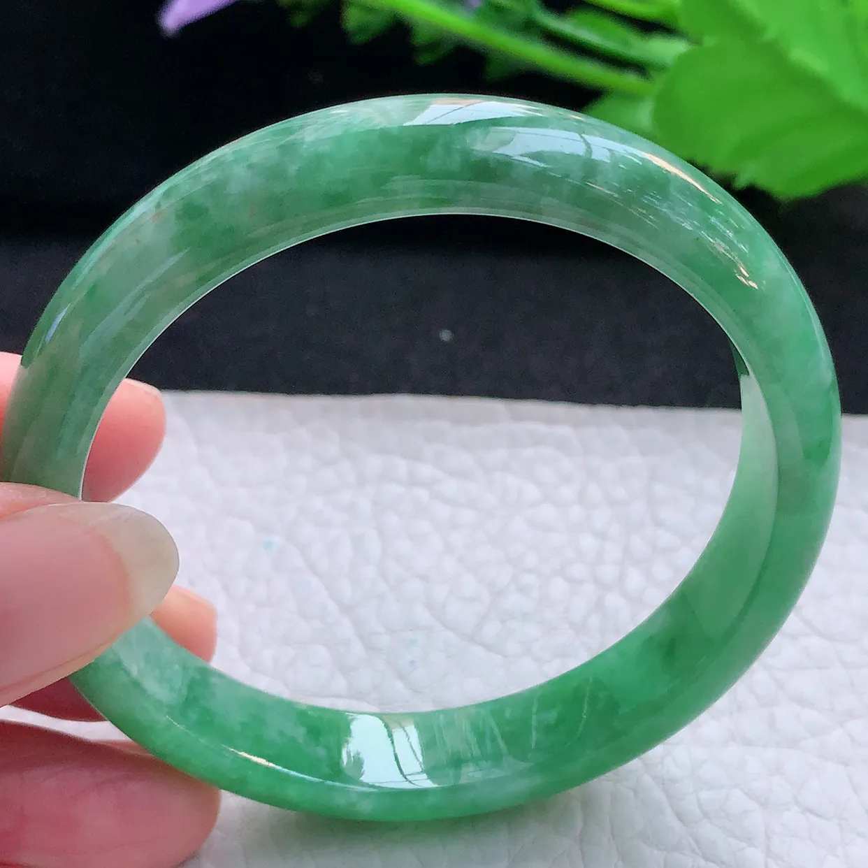 nr实拍55*11*6.7平安镯 天然缅甸翡翠玉手镯满绿清秀宽边玉手环