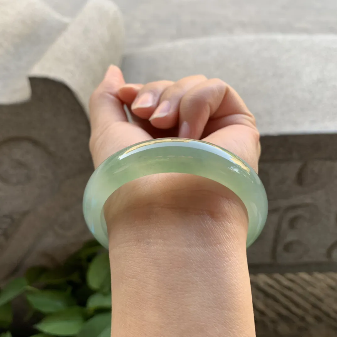 小圈口 53.7-12.8-7.5【冰芙蓉绿正圈手镯】正圈53 54可戴