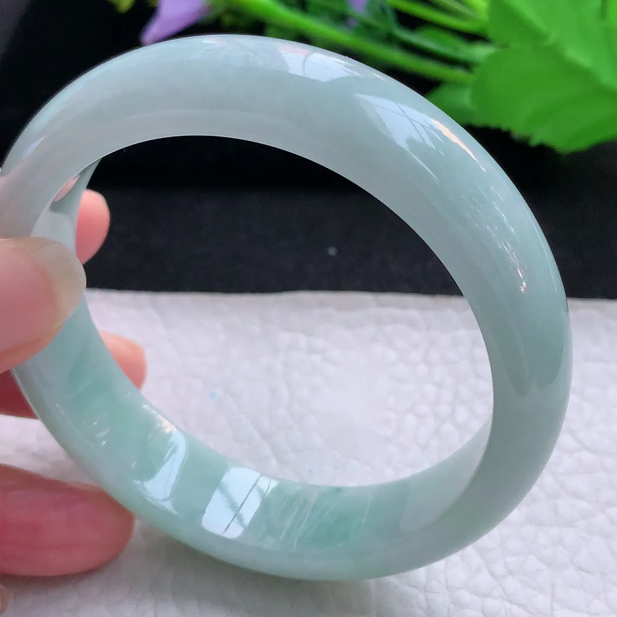 nr实拍57.5*14.3*7.6平安镯 天然缅甸翡翠玉手镯飘花宽边玉手环