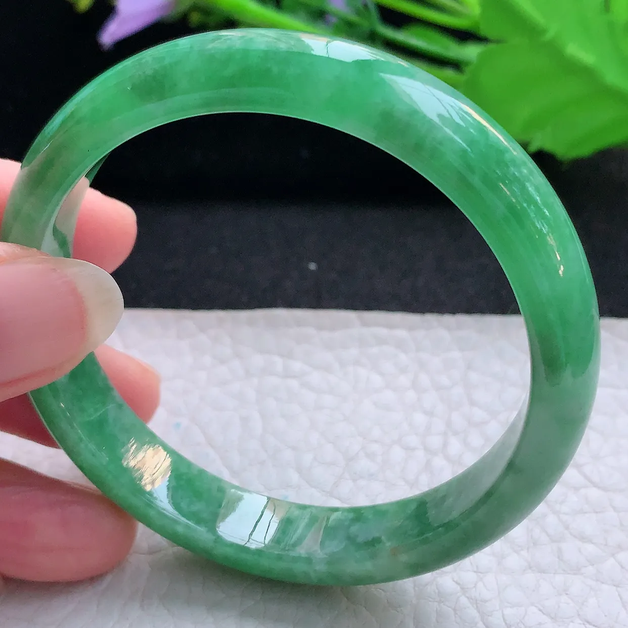 nr实拍55*11*6.7平安镯 天然缅甸翡翠玉手镯满绿清秀宽边玉手环