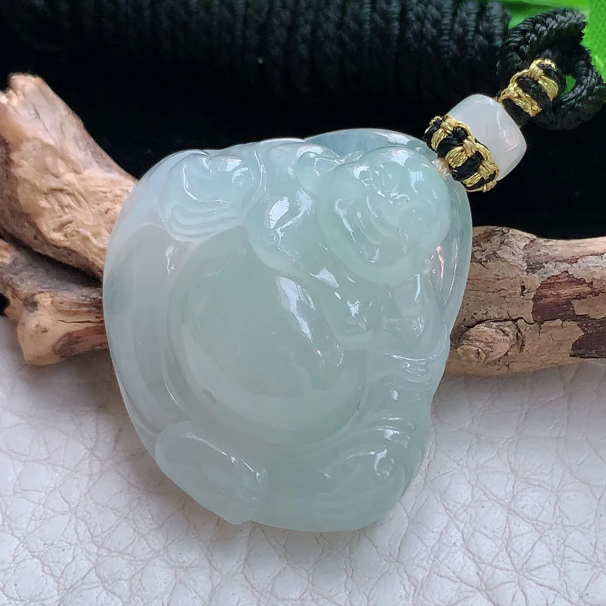 yl实拍31*32*9.2缅甸翡翠精雕冰胶晴开心佛 弥勒佛玉项坠 玉挂件