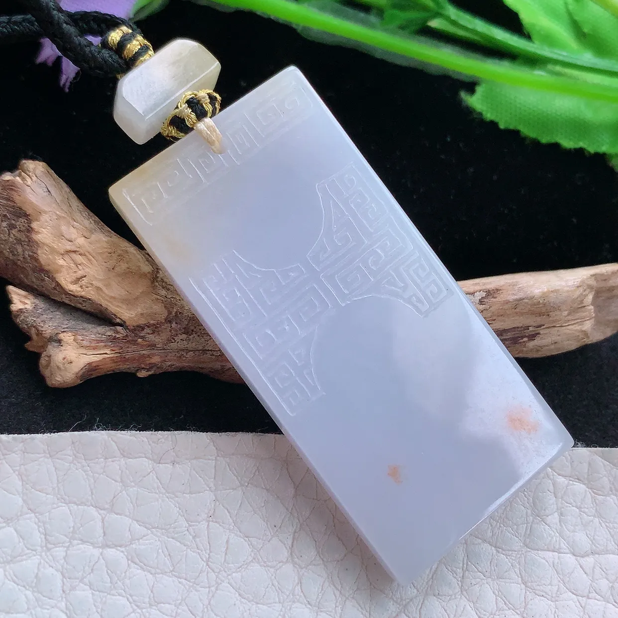 yl实拍49*23.5*5.5缅甸翡翠精雕冰紫飘花怀古雕素面牌 无事牌玉项坠 玉挂件