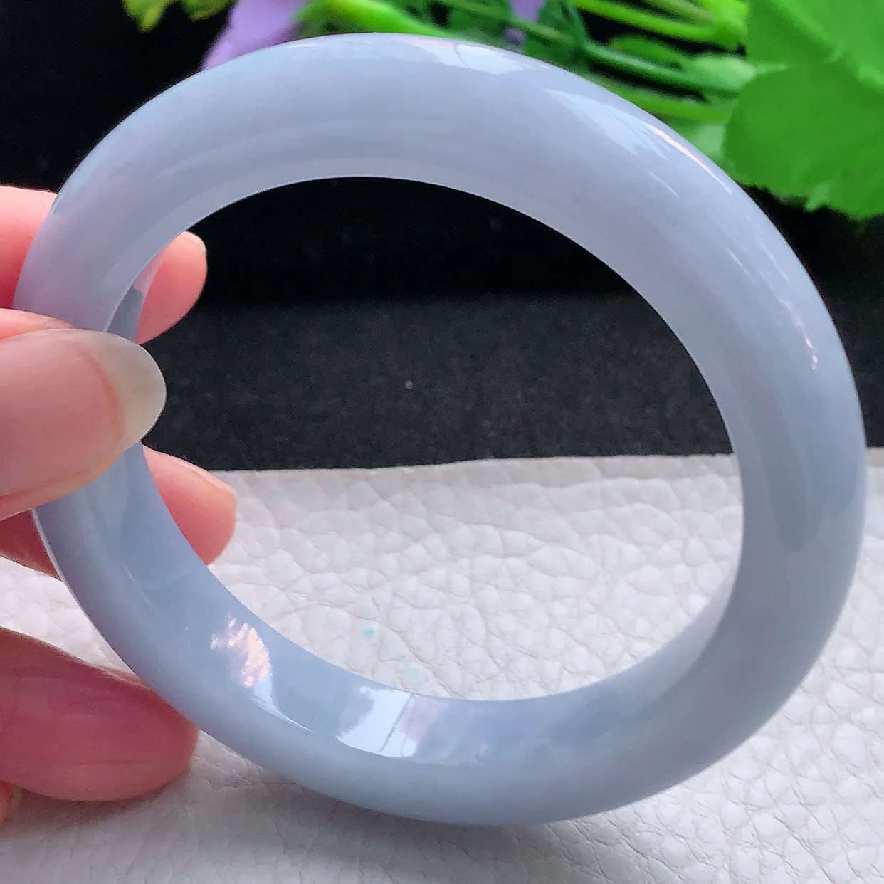 js实拍56*11.3*9.3平安镯 天然缅甸翡翠玉手镯紫罗兰宽边玉手环