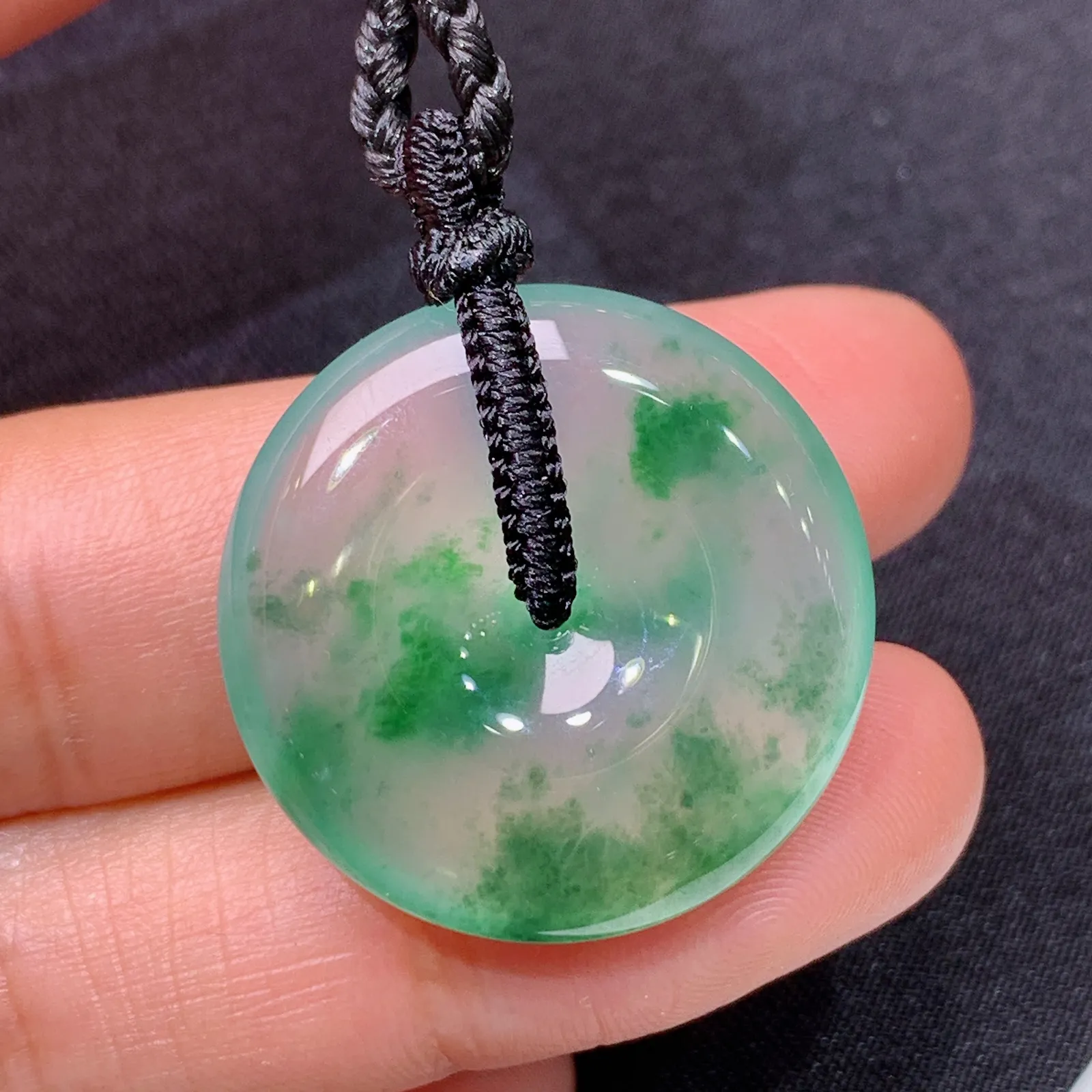 冰飘花平安扣，冰润色阳，玉质细腻，种水足，Cy 尺寸25.9*5.8