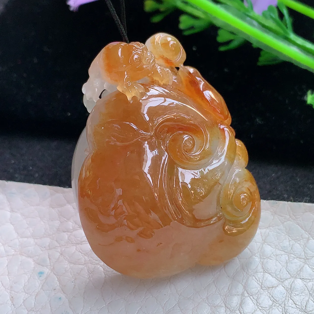 lz实拍44.2*33.9*16.5特色缅甸翡翠精雕冰双彩招财如意玉项坠 玉挂件