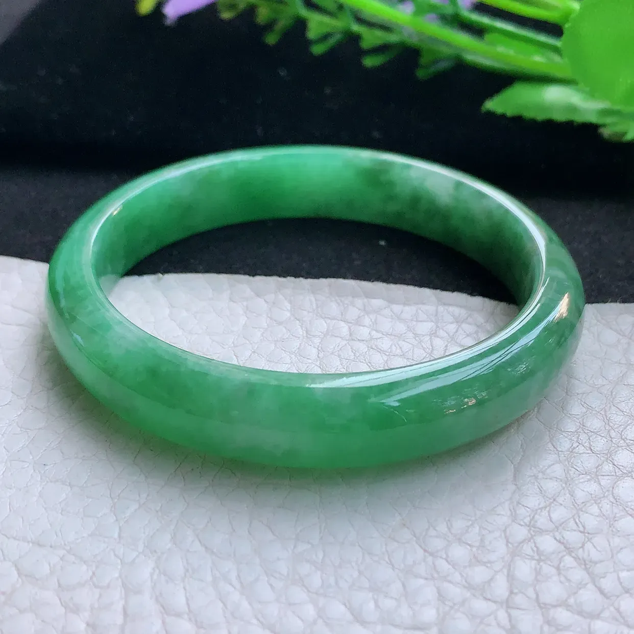 nr实拍55*11*6.7平安镯 天然缅甸翡翠玉手镯满绿清秀宽边玉手环