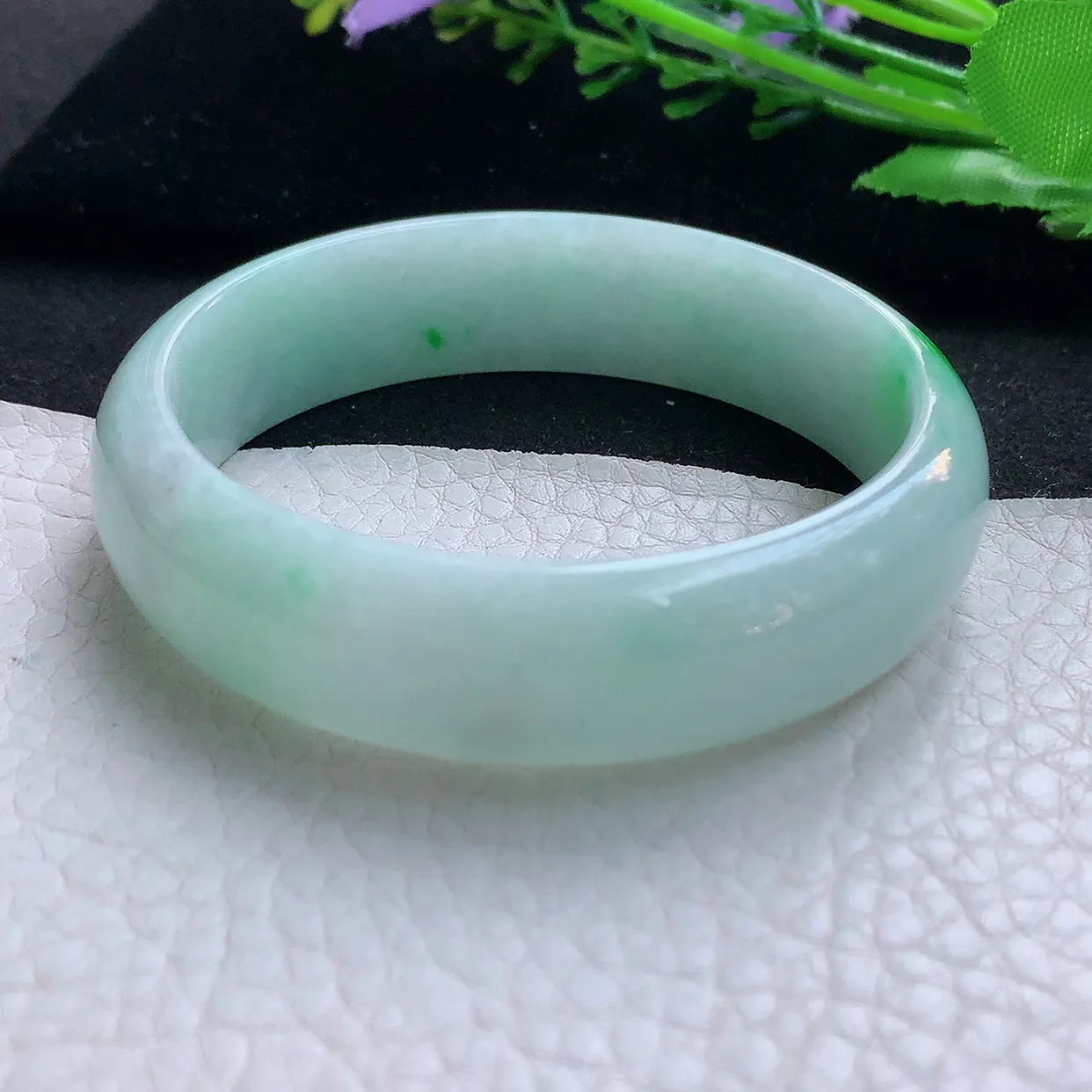 nr实拍56.5*15.5*6.5轮胎镯 天然缅甸翡翠玉手镯白底青清秀宽边玉手环