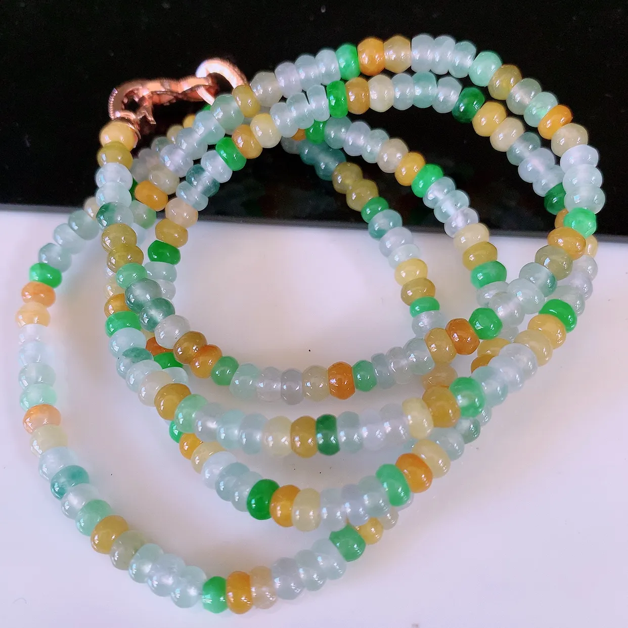 自然光实拍，冰种多宝翡翠项链，冰多彩翡翠珠链，颜色丰富，料子细腻，高档大气，自戴送礼佳品！#001.1取一尺寸4.5