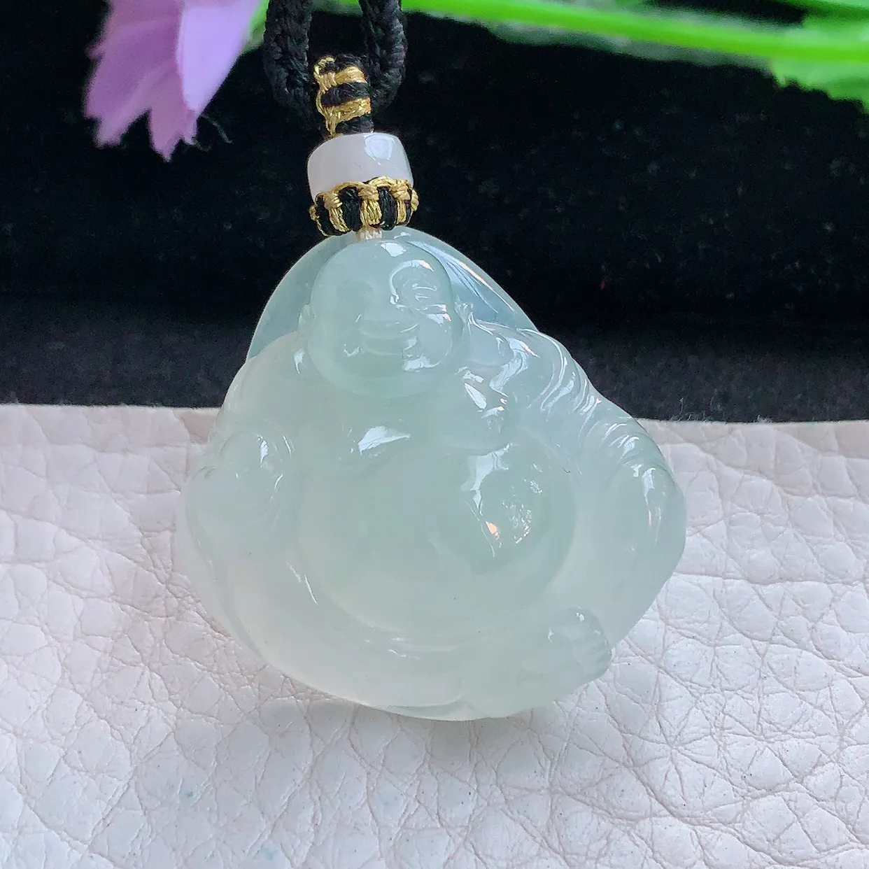 yl实拍31*32*9.2缅甸翡翠精雕冰胶晴开心佛 弥勒佛玉项坠 玉挂件