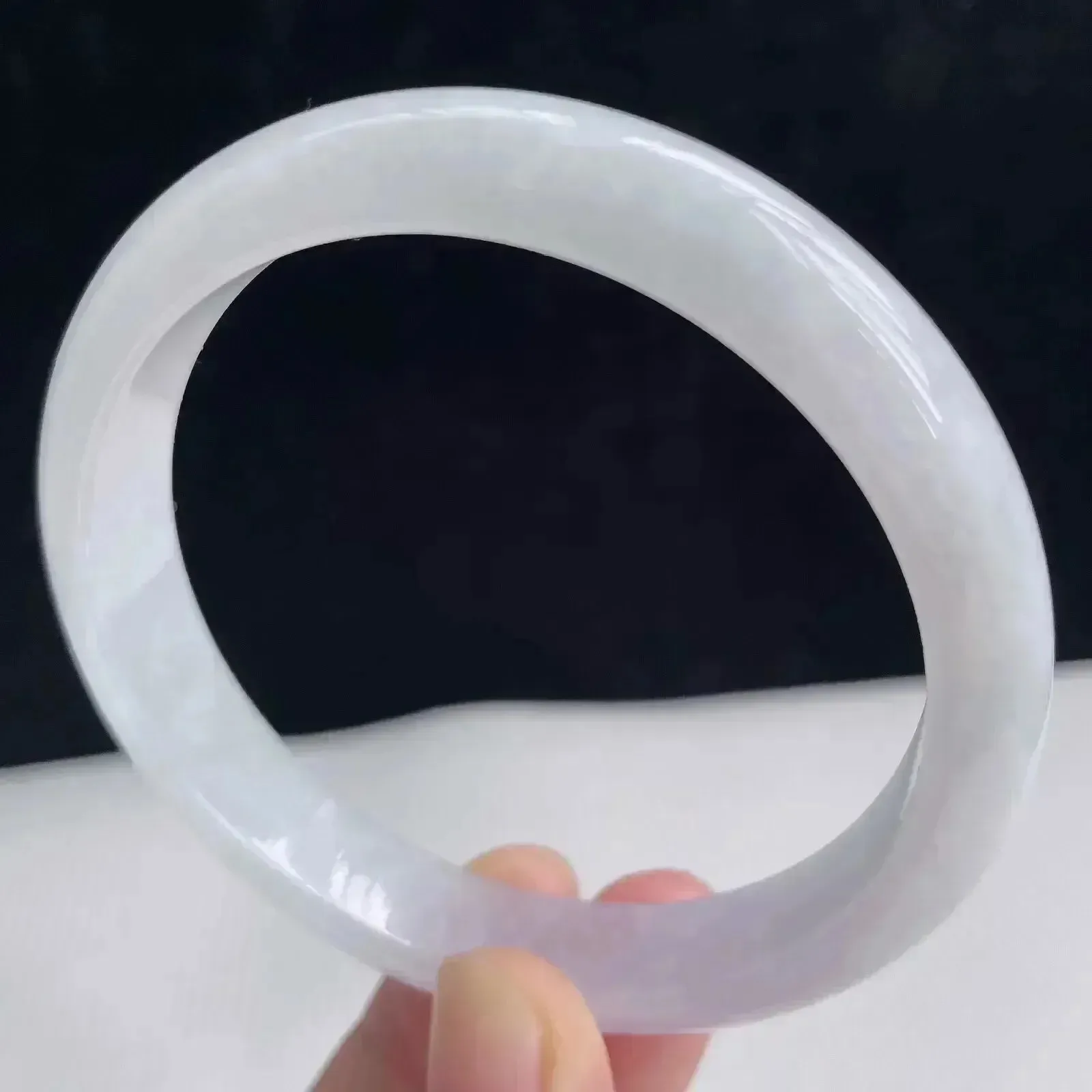 58.3圈有种有色天然翡翠A货淡紫玉手镯好种水春彩水润手镯41.82g