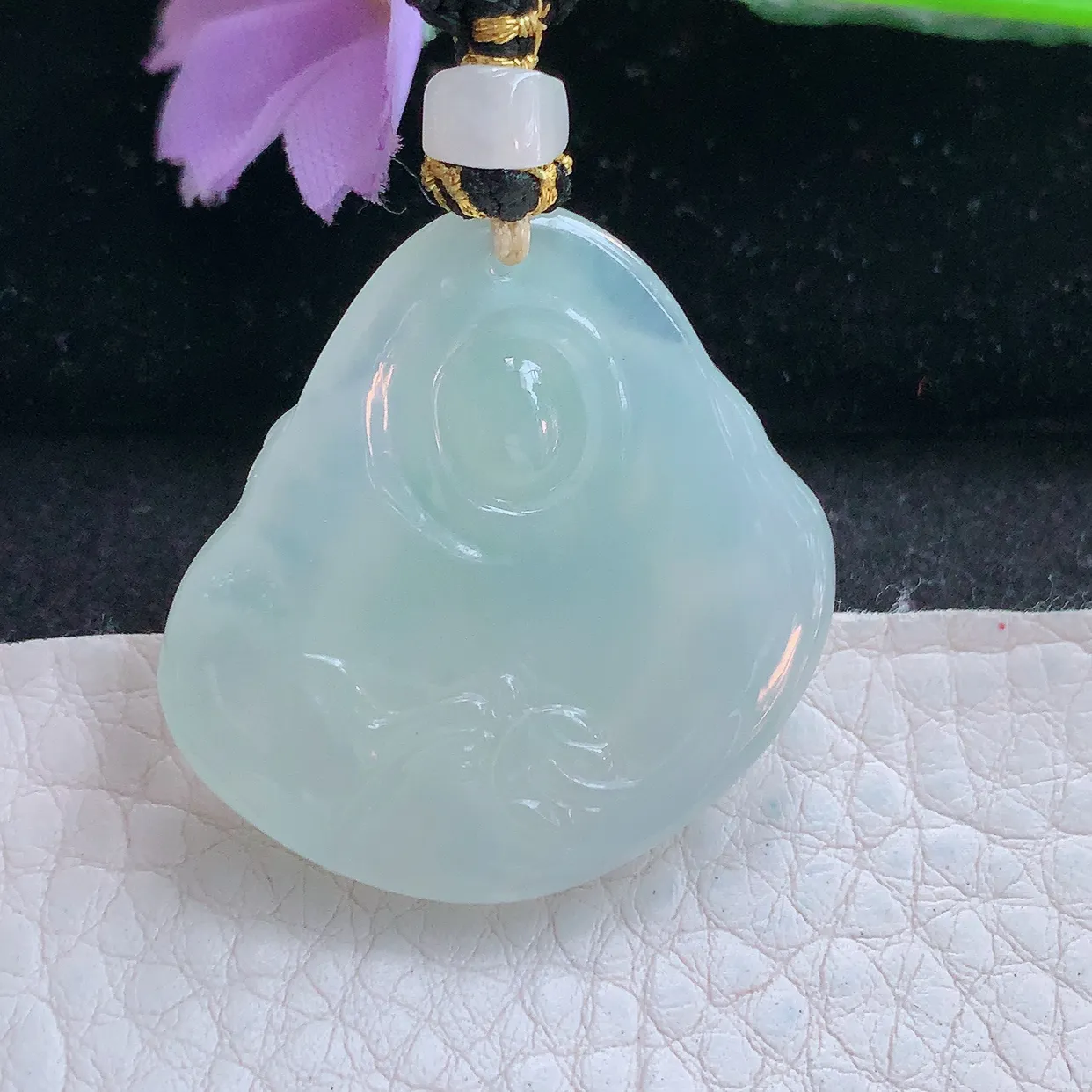 yl实拍31*32*9.2缅甸翡翠精雕冰胶晴开心佛 弥勒佛玉项坠 玉挂件