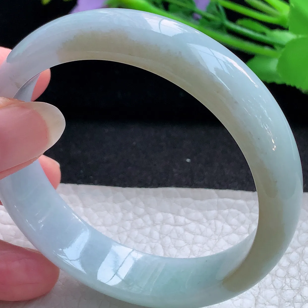 hh实拍57*14.5*7.2平安镯 天然缅甸翡翠玉手镯双彩胶感宽边玉手环