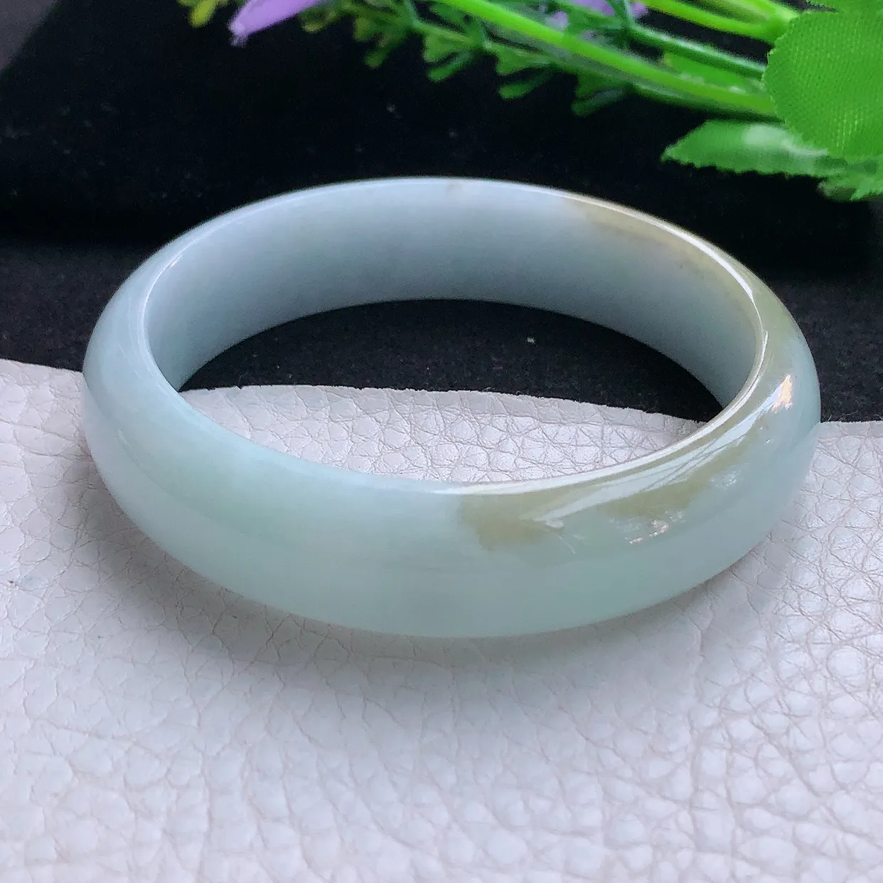 hh实拍57*14.5*7.2平安镯 天然缅甸翡翠玉手镯双彩胶感宽边玉手环