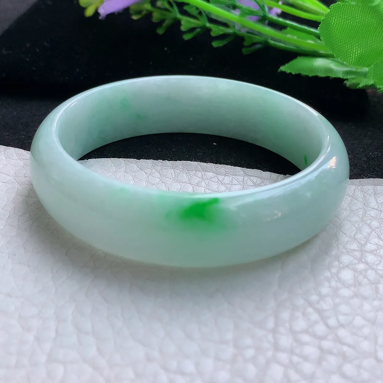 nr实拍56.5*15.5*6.5轮胎镯 天然缅甸翡翠玉手镯白底青清秀宽边玉手环