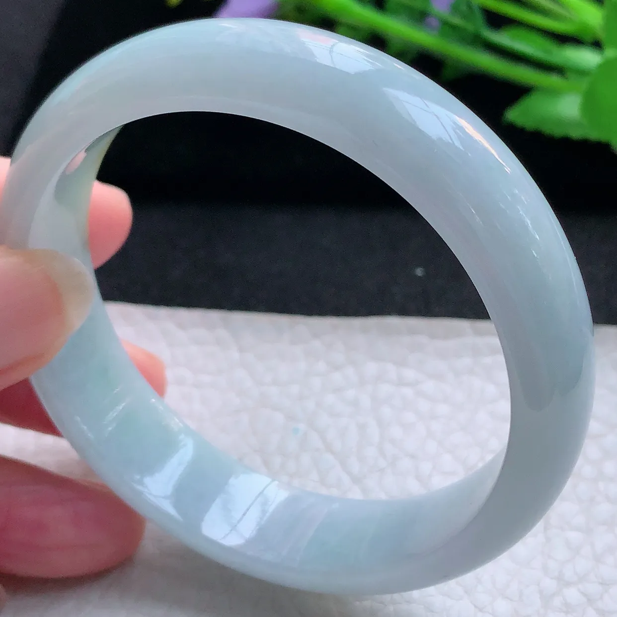 hh实拍57*14.5*7.2平安镯 天然缅甸翡翠玉手镯双彩胶感宽边玉手环