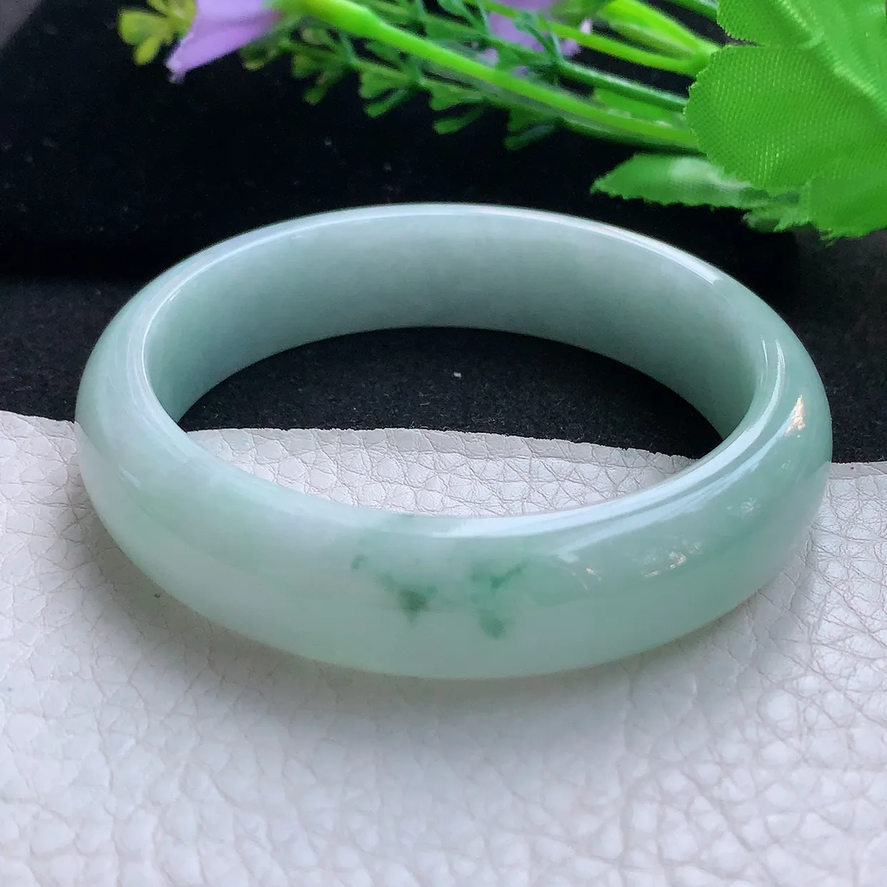 nr实拍57.5*14.3*7.6平安镯 天然缅甸翡翠玉手镯飘花宽边玉手环