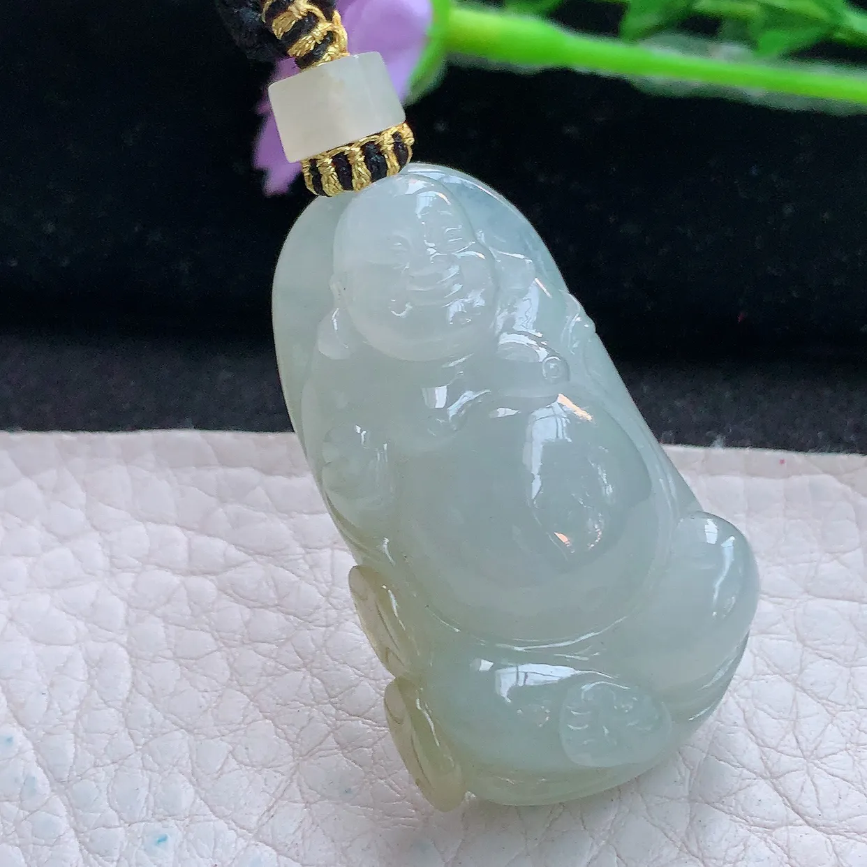 yl实拍42*25.6*10.8缅甸翡翠精雕冰胶逍遥佛 弥勒佛玉项坠 玉挂件