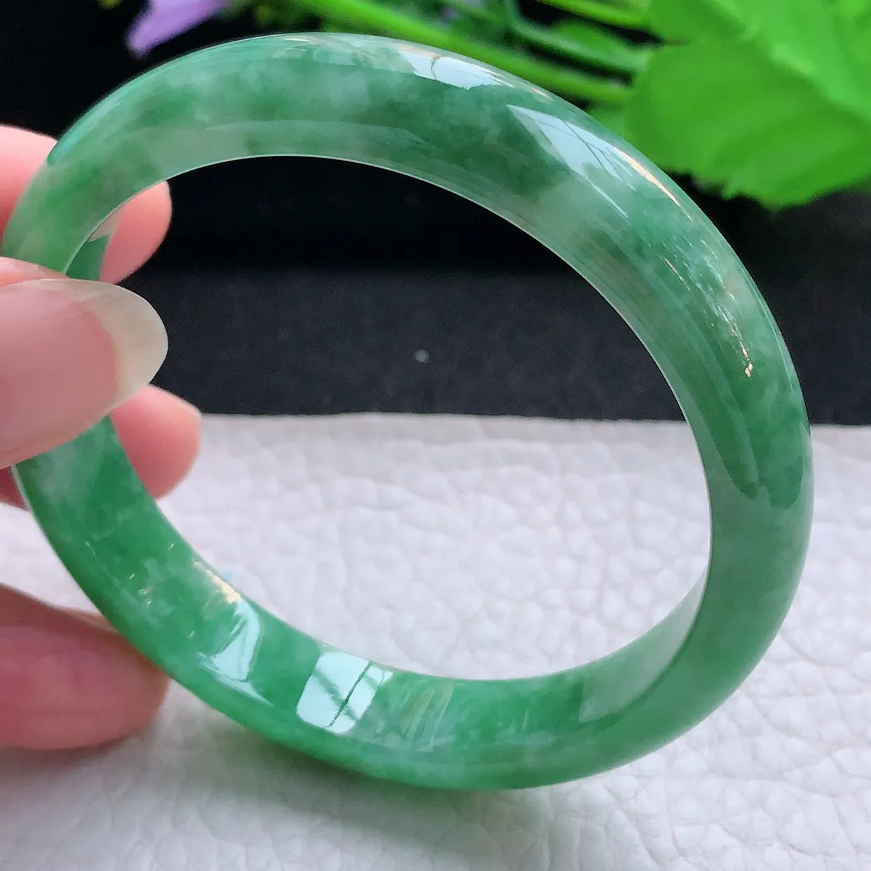 nr实拍55*11*6.7平安镯 天然缅甸翡翠玉手镯满绿清秀宽边玉手环