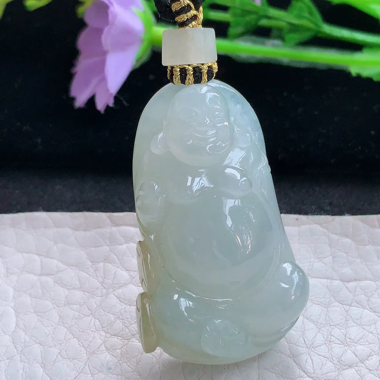 yl实拍42*25.6*10.8缅甸翡翠精雕冰胶逍遥佛 弥勒佛玉项坠 玉挂件