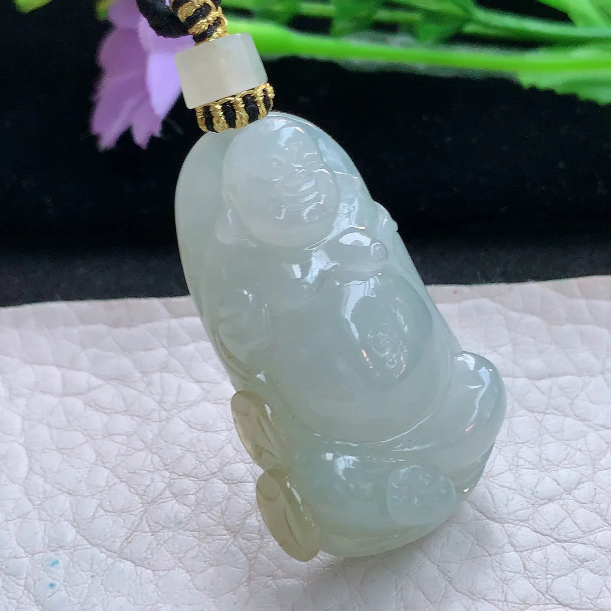 yl实拍42*25.6*10.8缅甸翡翠精雕冰胶逍遥佛 弥勒佛玉项坠 玉挂件